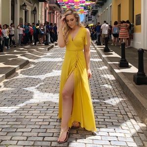 Yellow Lulus Flutter Sleeve Maxi